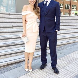 ASOS Design Bardot Fold Wrap Front Midi Dress